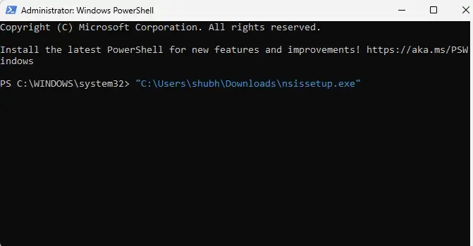 Instale o NSIS usando o Windows Powershell