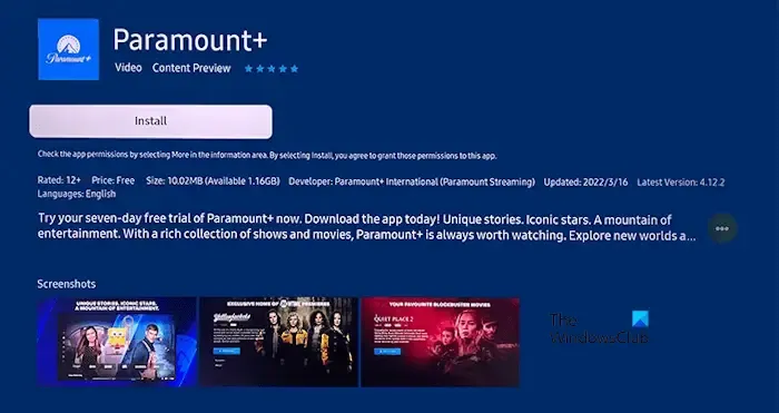 Instale Paramount Plus en un televisor Samsung