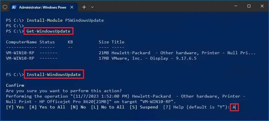 PowerShell instala actualizaciones de Windows 10