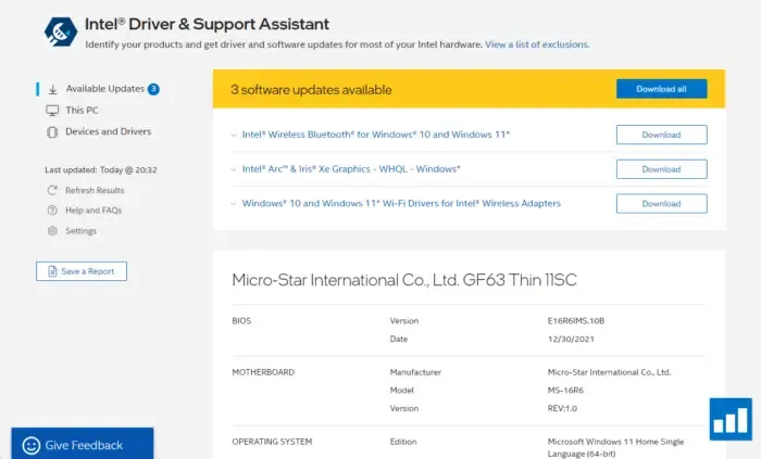 Intel Treiber- und Support-Assistent