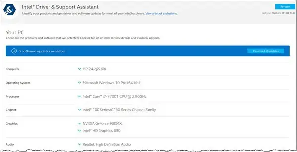 Driver Intel e Assistente de suporte