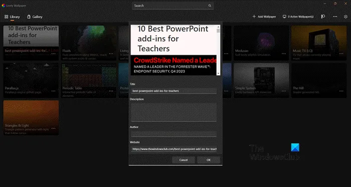 Imposta la pagina Web come sfondo del desktop