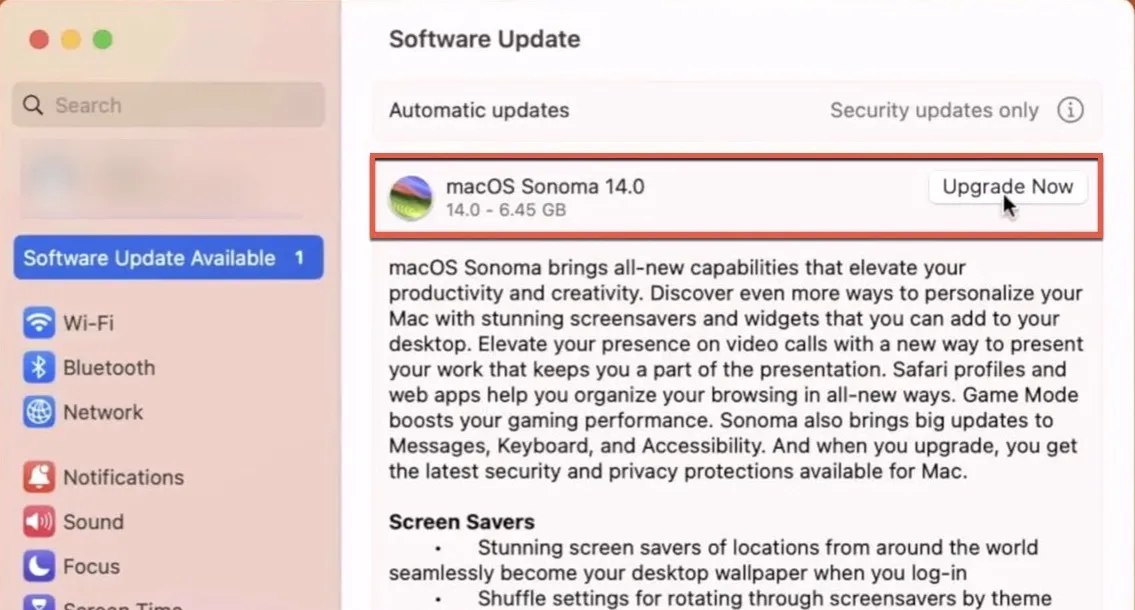 Macos Sonoma 14 Upgrade onder Software-update