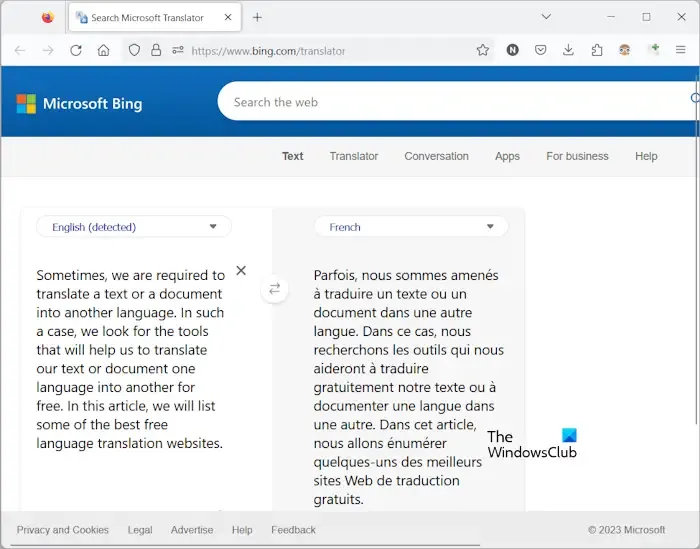 Microsoft Bing-vertaler