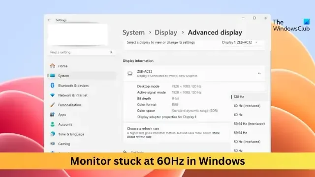 Der Monitor bleibt unter Windows bei 60 Hz hängen