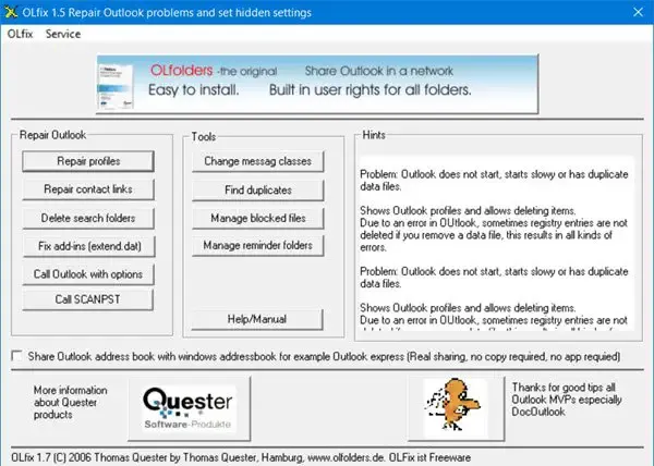 Olfix repariert Outlook-PST-OST-Dateien