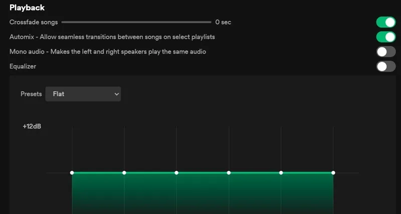 Funzione audio mono nell'app desktop Spotify.