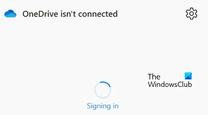 O OneDrive não está conectado;  Login travado