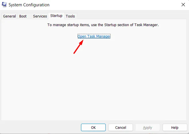 Öffnen Sie den Task-Manager über die Systemkonfiguration