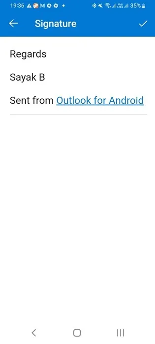 Opção de assinatura do Outlook no Android