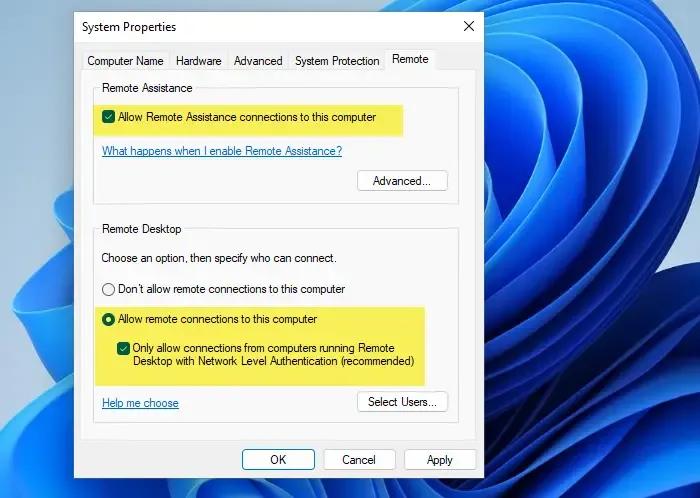 Aktivieren Sie die Remotedesktopverbindung Windows 11