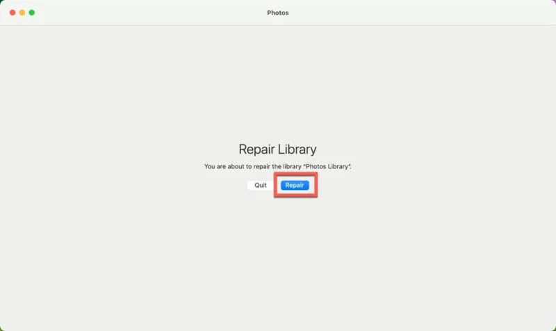 Botão Reparar Biblioteca de Fotos em Destaque