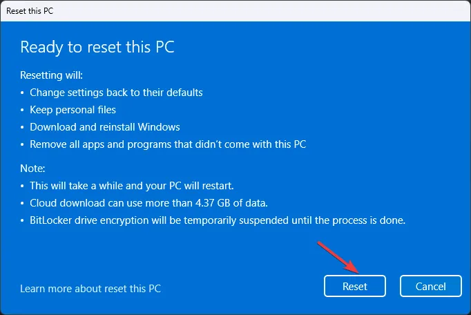 Restablecer -restablecer solo la unidad c de Windows 11