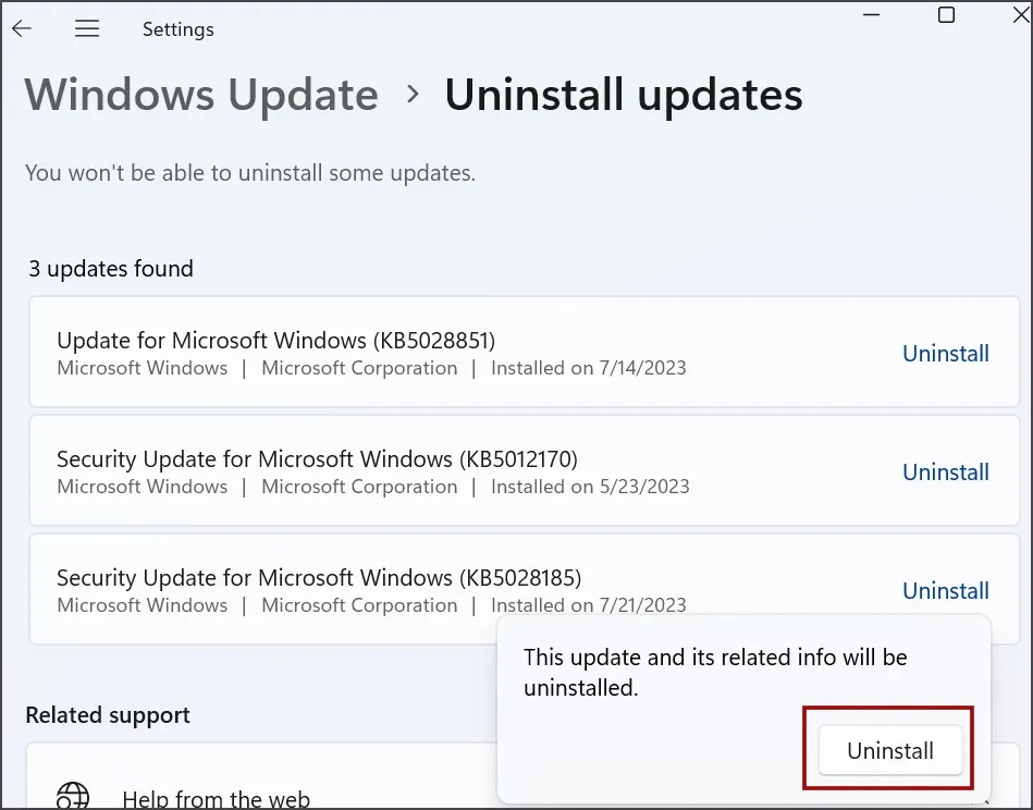 Windows Updateのロールバック