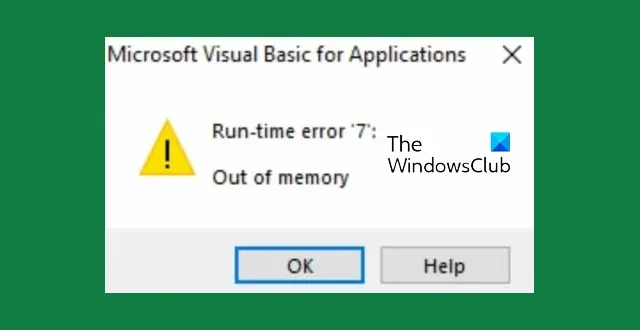 런타임 오류 7 메모리 부족 수정 – Excel 매크로