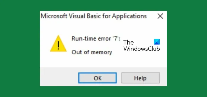 Erro de tempo de execução 7 Sem memória - Excel
