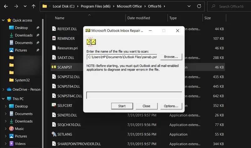 Het Outlook Inbox Repair-hulpprogramma uitvoeren.