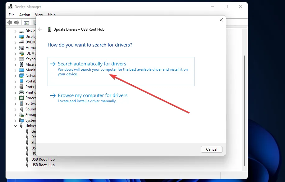 Rechercher automatiquement l'option des pilotes Windows 11 ne reconnaissant pas USB
