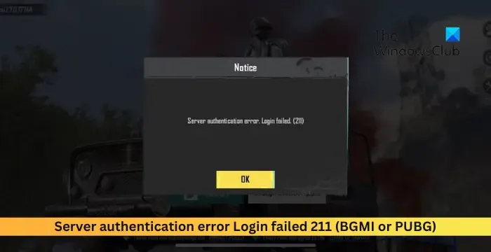 Erro de autenticação do servidor Falha no login 211 (BGMI ou PUBG)