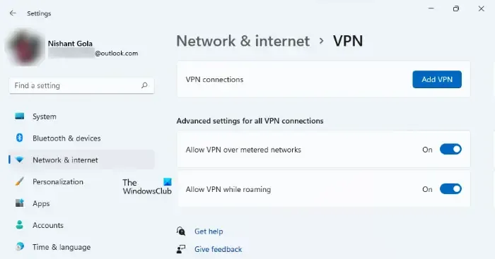 Configura la connessione VPN Windows 11
