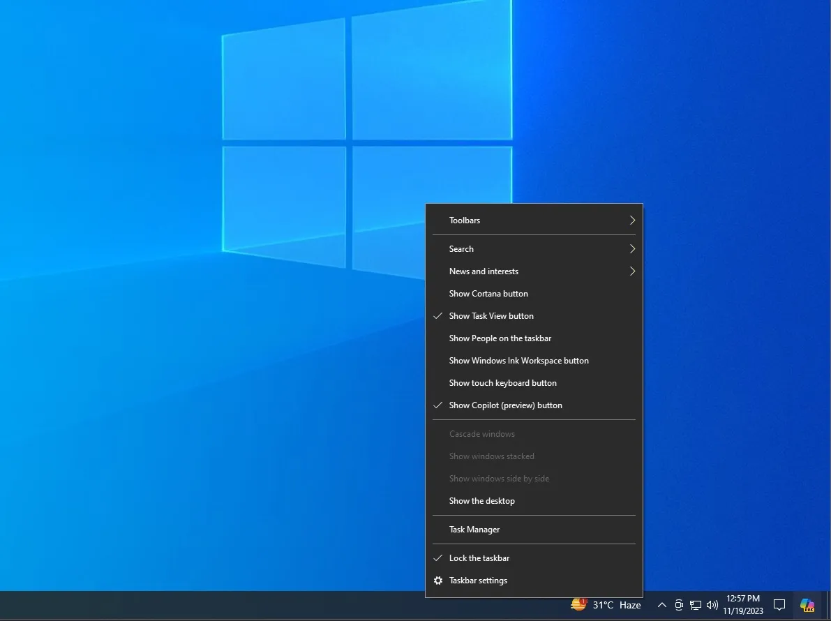 Copilot-Schaltfläche (Vorschau) in der Windows 10-Taskleiste anzeigen