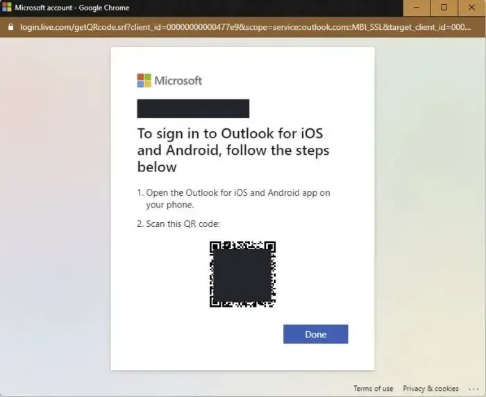 Iniciar sesión con código QR en Outlook
