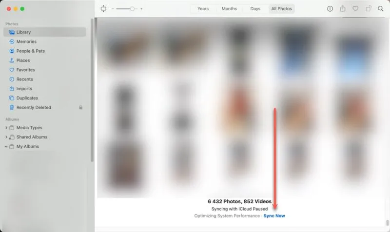 Schaltfläche „Jetzt synchronisieren“ Fotos MacOS