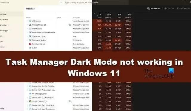 El modo oscuro del Administrador de tareas no funciona en Windows 11