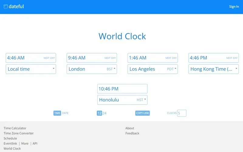 Configurar múltiples relojes mundiales en Dateful.