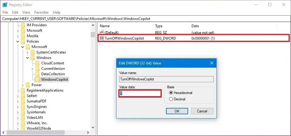 Registro do Windows 10 desabilita o Copilot