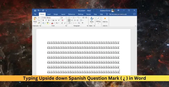 Digitare il punto interrogativo spagnolo capovolto (¿) in Word