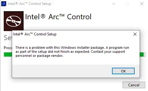 Não é possível instalar o Intel Arc Control