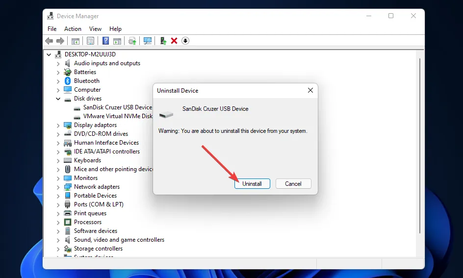 Deinstallationsschaltfläche Windows 11 erkennt USB nicht