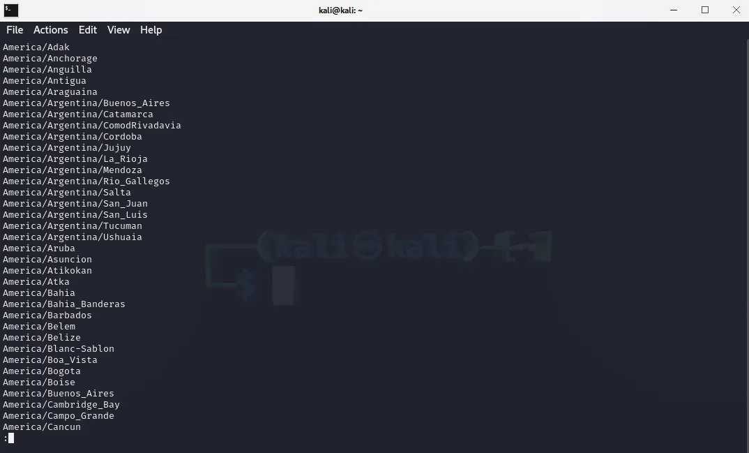 Capture d'écran du terminal Linux montrant les différents fuseaux horaires