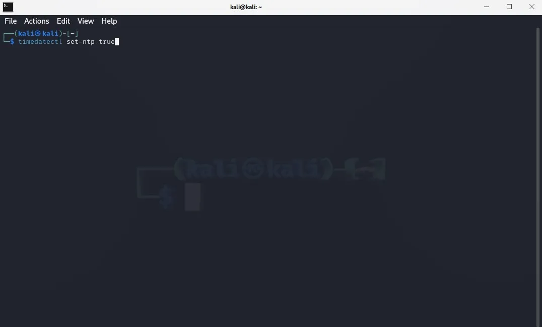 Capture d'écran du terminal Linux montrant comment activer le service NTP