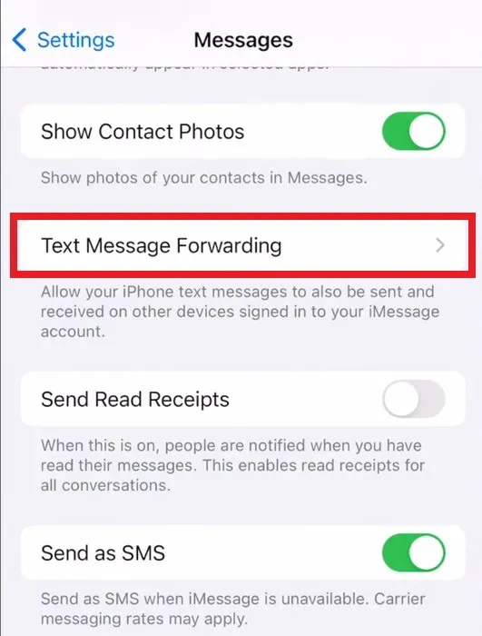 iPhone에서 문자 메시지 전달을 설정하세요.