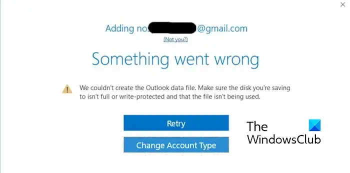 Não foi possível criar o arquivo de dados do Outlook