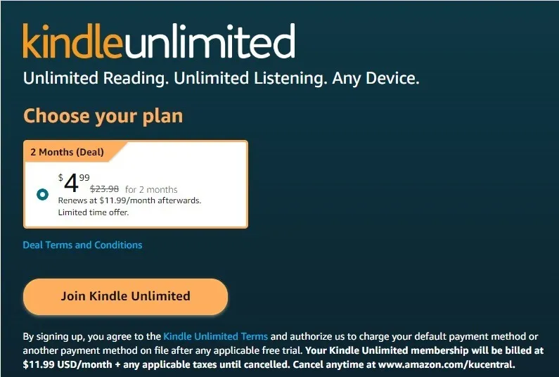 Offres Kindle Unlimited pour les nouveaux abonnés.