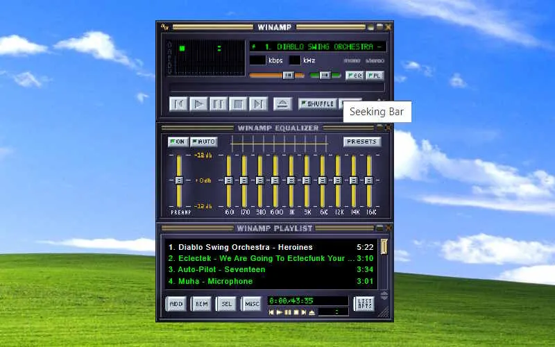 Winamp jouant dans l'émulateur Windows XP