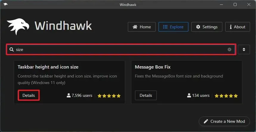 Cambio de icono y altura de la barra de tareas de Windhawk