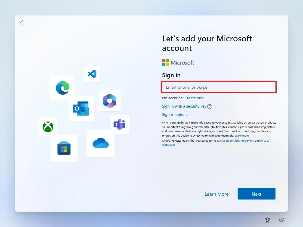 Creazione di un account nella Configurazione guidata di Windows 11