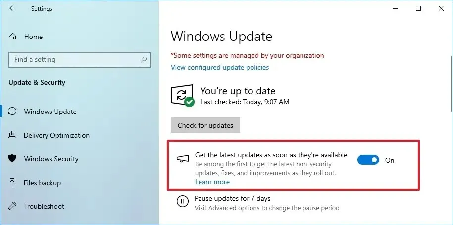 Windows 10-Update-Vorschau aktiviert