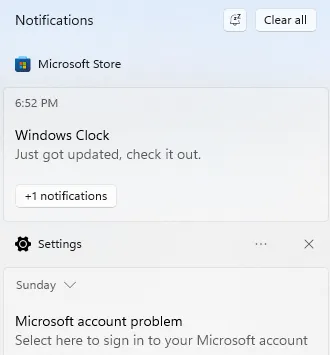 Notifiche di Windows 11 23H2