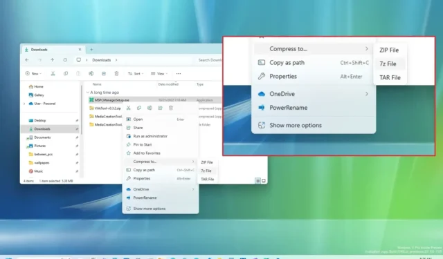 Windows 11 ora ti consente di creare file di archivio 7-zip e TAR
