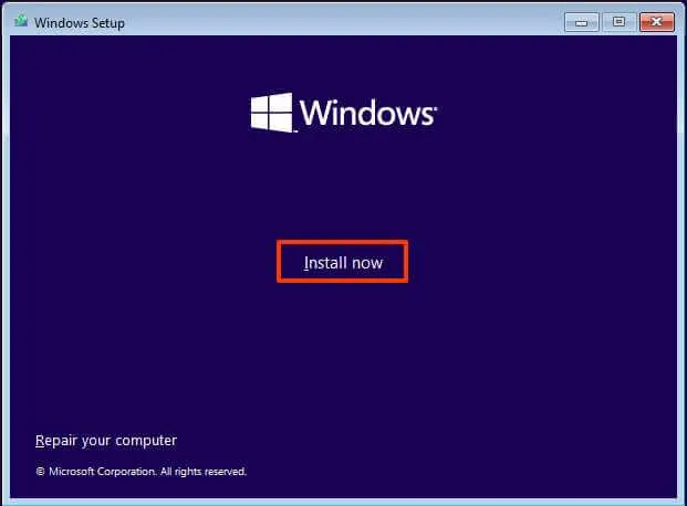 Opção de instalação do Windows 11