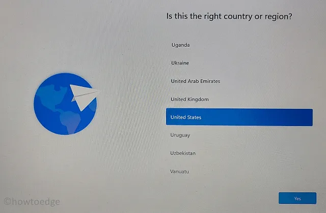 Windows 11 OOBE - Choisir le pays