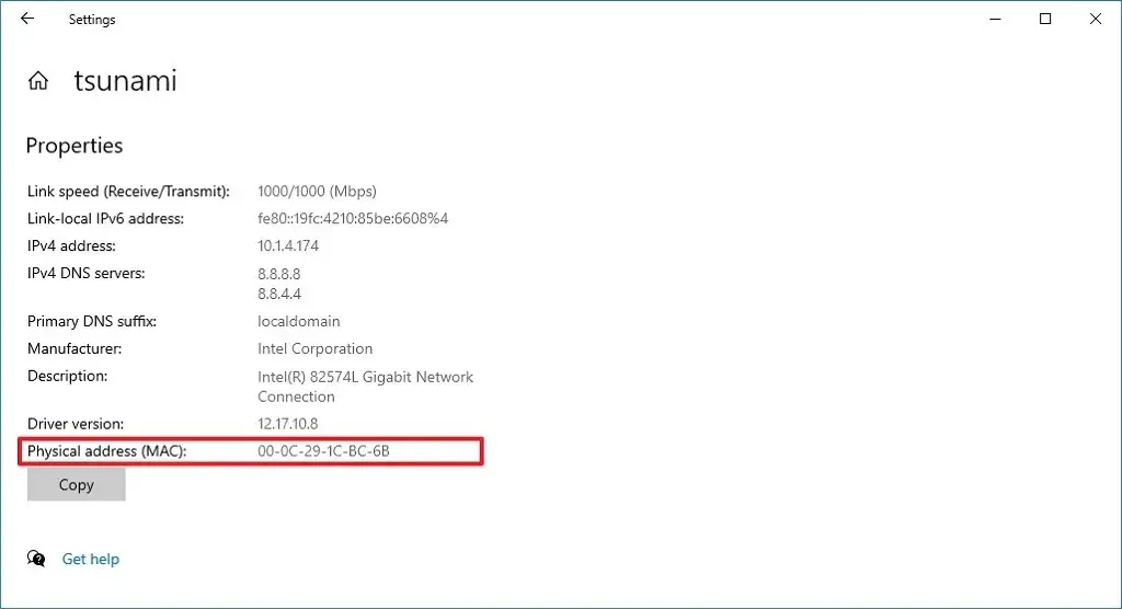Configurações do Windows 10 encontram endereço MAC