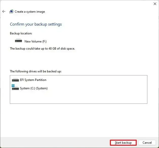 Windows 11 Avvia il backup