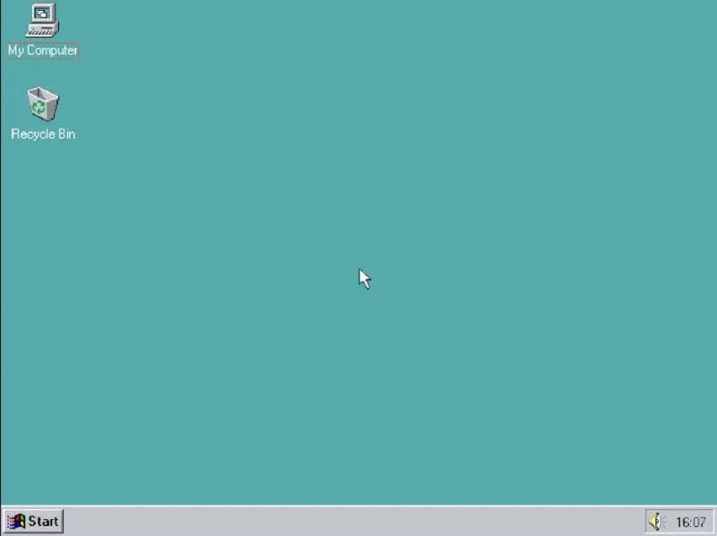 Vue du bureau Windows 95 dans un émulateur de navigateur Web.