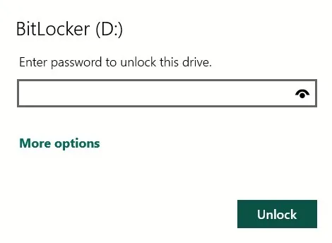 Vraag om het BitLocker-wachtwoord in te voeren om de schijf te ontgrendelen.